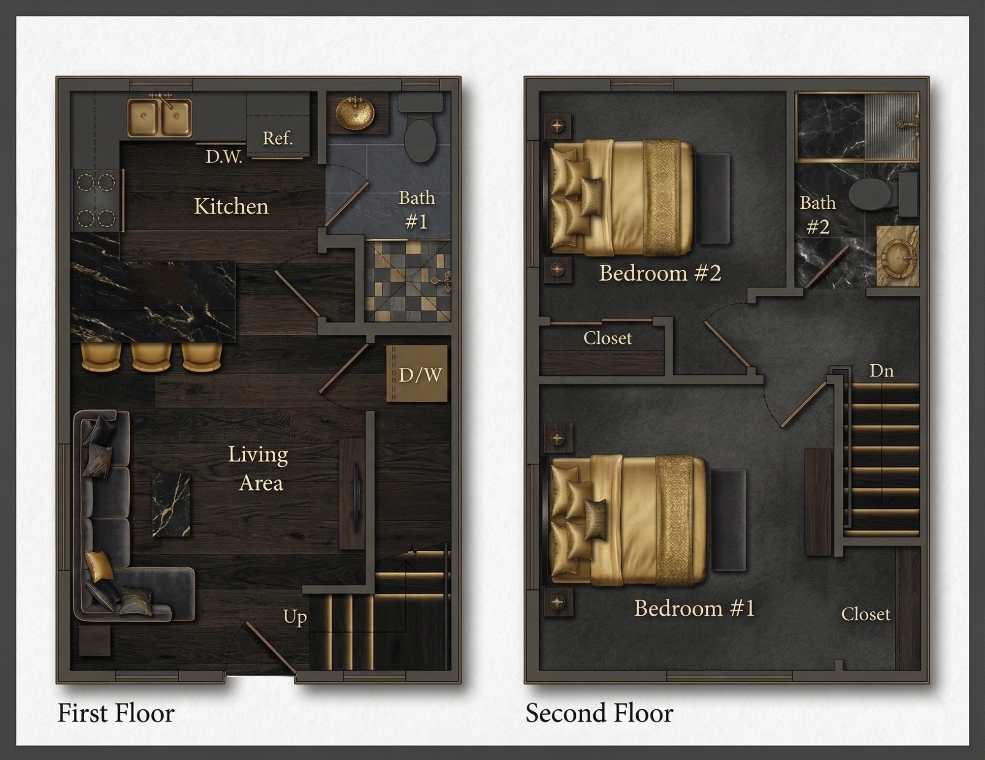 Hamilton Place floor plan — First and Second Floor